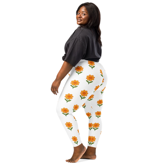Vintage Floral Leggings – Retro Orange & Green woman